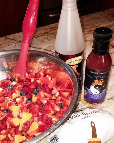Summer Berry Salad with Blueberry-Ginger Glaze – Flaming Fruit Sauce